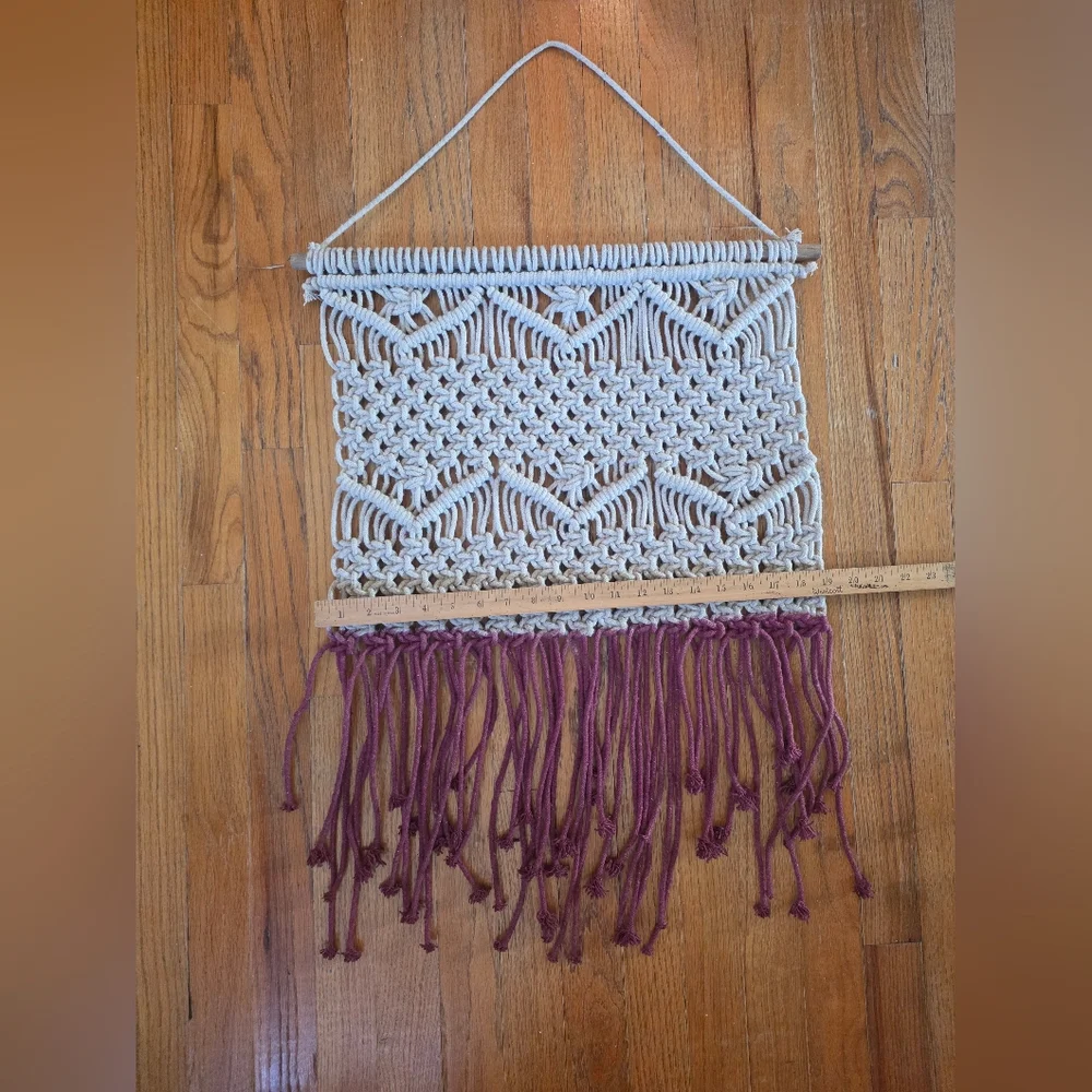 Hanging Macrame Ivory & Burgundy/Maroon Bohemian Boho